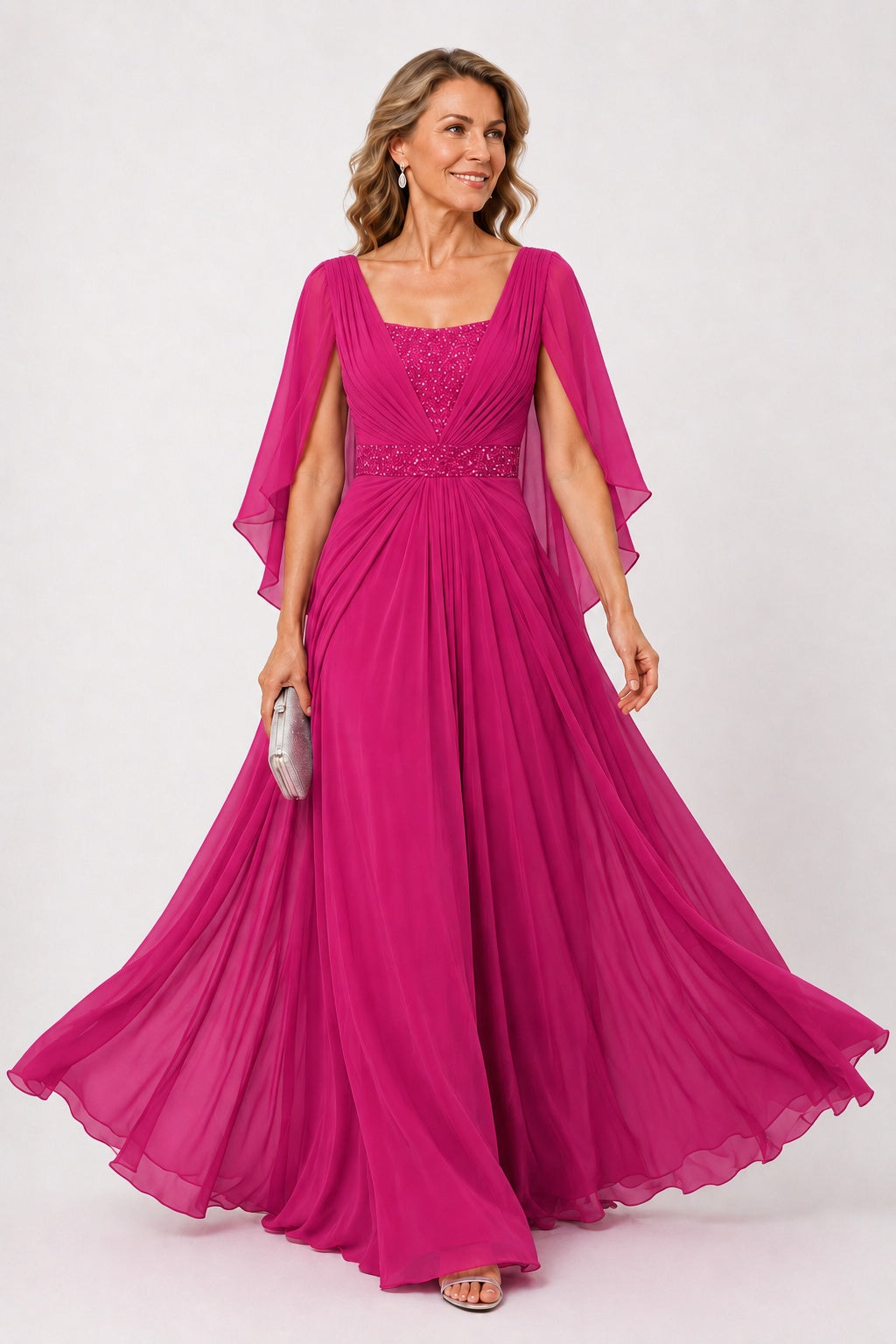 A-Line Floor Length Chiffon Mother of the Bride Dress CM0475 - Hot Pink - COCOMELODY